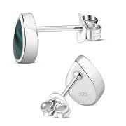 Malachite Drop Silver Stud Earrings, e333